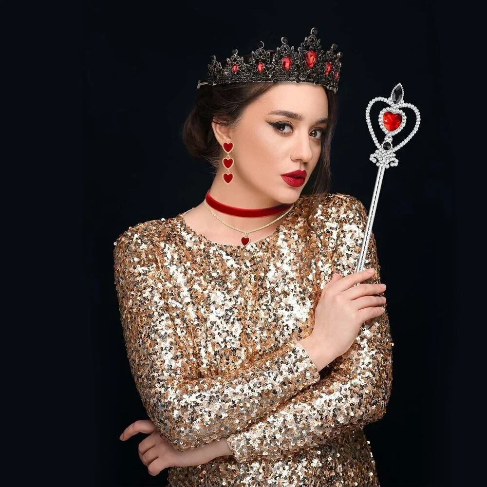 Halloween Queen Costume Set Includes Crown Earrings Scepter Stickers for Women